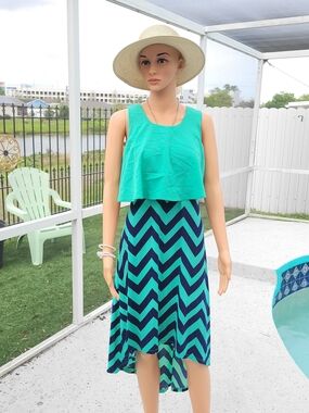 Sequin Hearts Teal Chevron Popover Maxi Dress Size 16 EUC